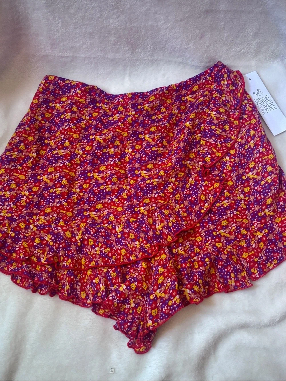 Patrons of Peace Raspberry Floral Ruffle Wrap Skort Size Small NWT Boho Festival